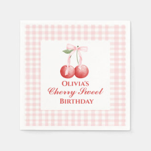 Cherry Sweet birthday Pink Bow Gingham Napkin