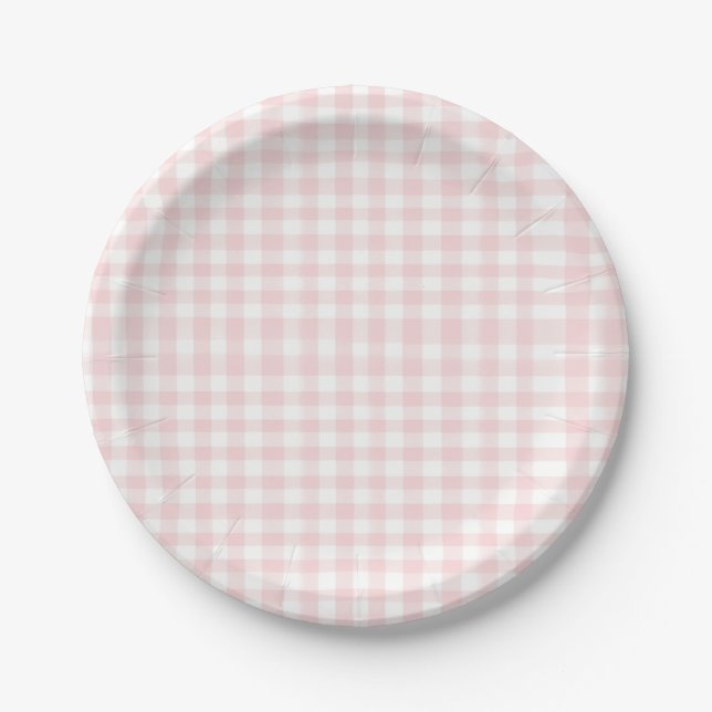 Cherry Sweet birthday Pink Gingham Paper Plate (Front)
