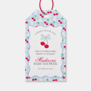 Cherry Sweet Blue Coquette Bow Baby Shower Favor Gift Tags