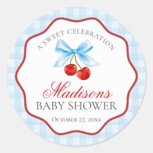 Cherry Sweet Blue Coquette Bow Baby Shower Seal