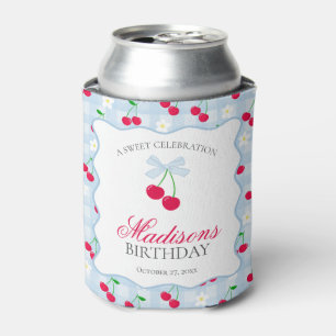 Cherry Sweet Blue Coquette Bow Birthday Favour Can Cooler