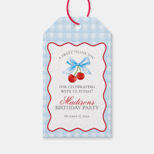 Cherry Sweet Blue Coquette Bow Birthday Favour Gift Tags