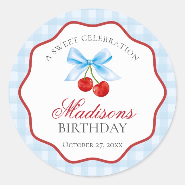 Cherry Sweet Blue Coquette Bow Birthday Seal (Front)
