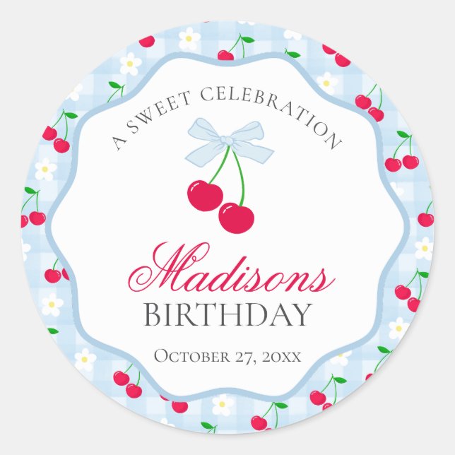 Cherry Sweet Blue Coquette Bow Birthday Seal (Front)