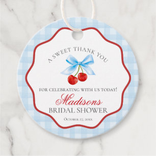 Cherry Sweet Blue Coquette Bow Bridal Shower Circl Favour Tags