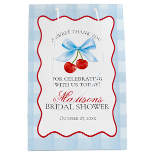 Cherry Sweet Blue Coquette Bow Bridal Shower Favor Medium Gift Bag