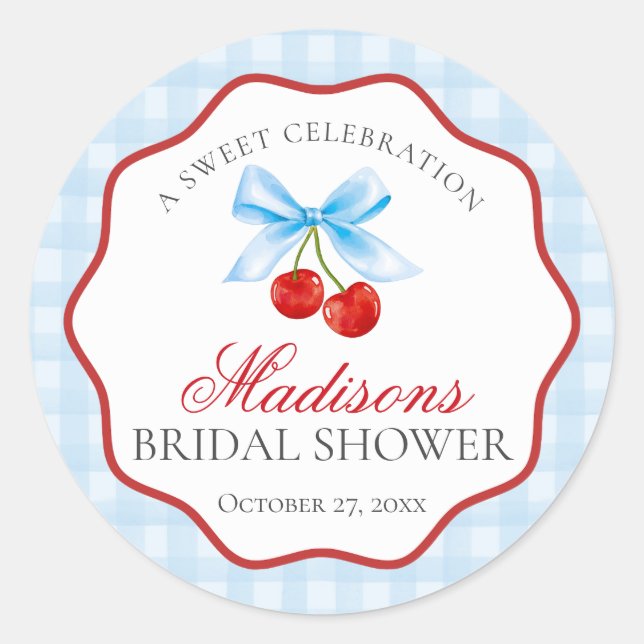 Cherry Sweet Blue Coquette Bow Bridal Shower Seal (Front)