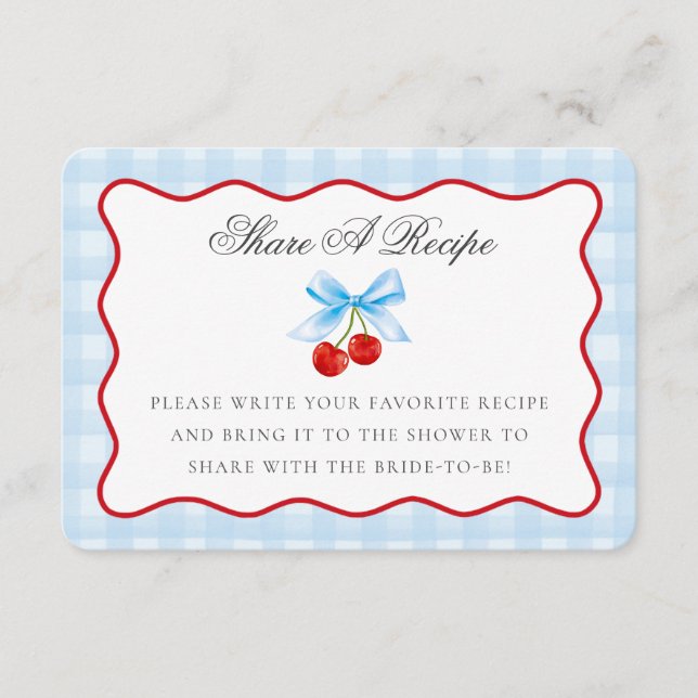 Cherry Sweet Blue Coquette Bow Share A Recipe Card (Front)