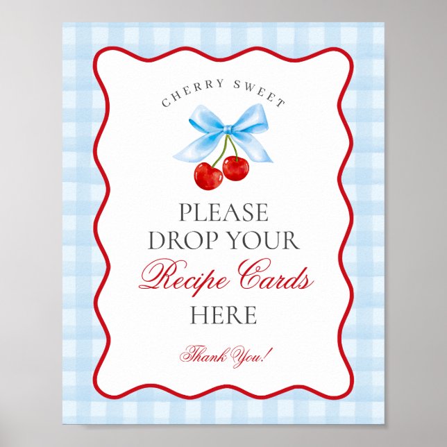 Cherry Sweet Blue Coquette Bow Share a Recipe Sign (Front)