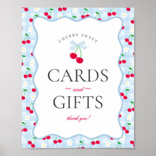 Cherry Sweet Blue Coquette Gingham Cards & Gifts Poster