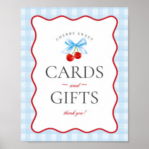 Cherry Sweet Blue Coquette Gingham Cards & Gifts Poster