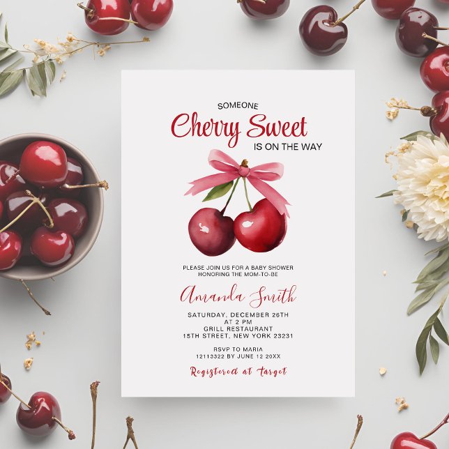 Cherry Sweet Bow Is On The Way Baby Shower  Invitation (Creator Uploaded)