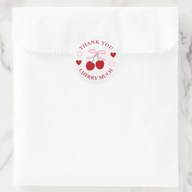 Cherry Sweet Bridal Shower Thank You Classic Round Sticker (Bag)