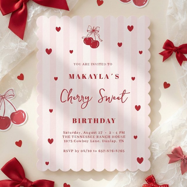 Cherry Sweet Coquette Girl Birthday Invitation (Creator Uploaded)