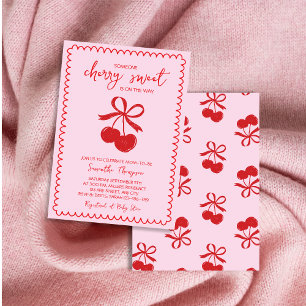 Cherry Sweet Elegant Hand Drawn Baby Girl Shower Invitation
