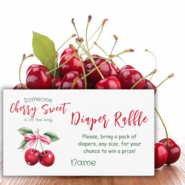 Cherry Sweet Pink Bow Girl Baby Shower Game Diaper Enclosure Card (Creator Uploaded)
