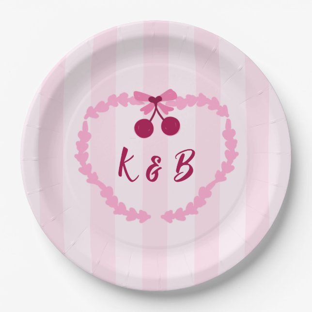 Cherry Sweet Pink Bridal Shower Napkins Paper Plate (Front)