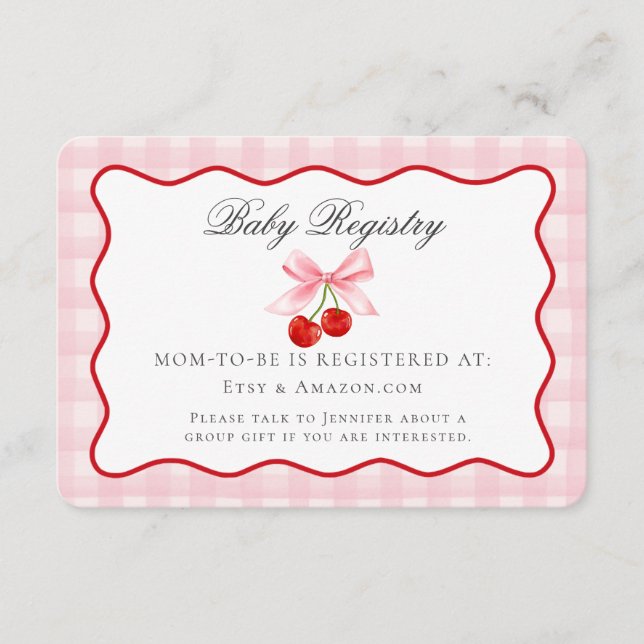 Cherry Sweet Pink Coquette Bow Baby Registry Card (Front)
