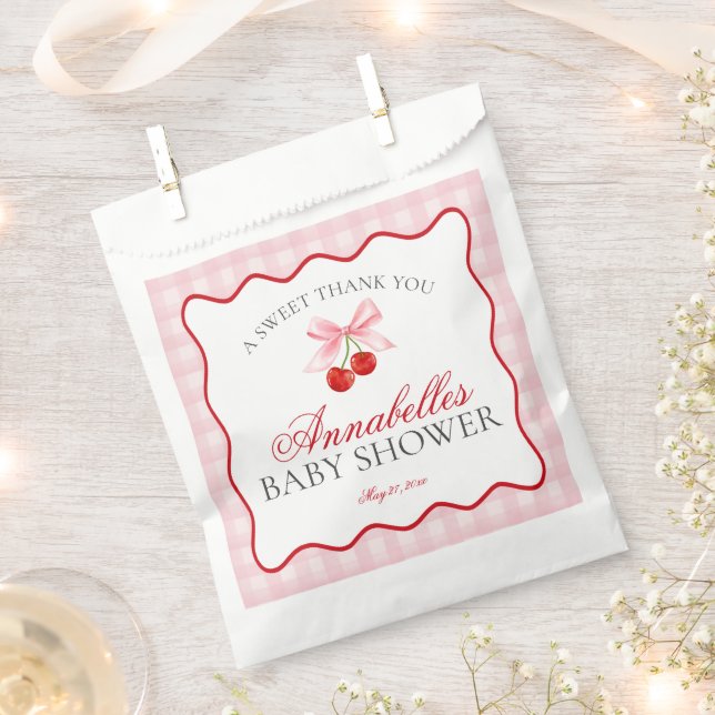 Cherry Sweet Pink Coquette Bow Baby Shower Dessert Favour Bag (Clipped)