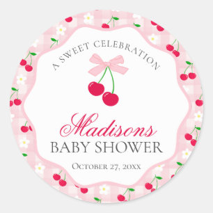 Cherry Sweet Pink Coquette Bow Baby Shower Seal