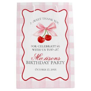 Cherry Sweet Pink Coquette Bow Birthday Favors Medium Gift Bag