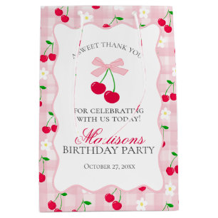 Cherry Sweet Pink Coquette Bow Birthday Favors Medium Gift Bag