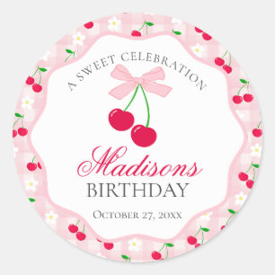 Cherry Sweet Pink Coquette Bow Birthday Seal