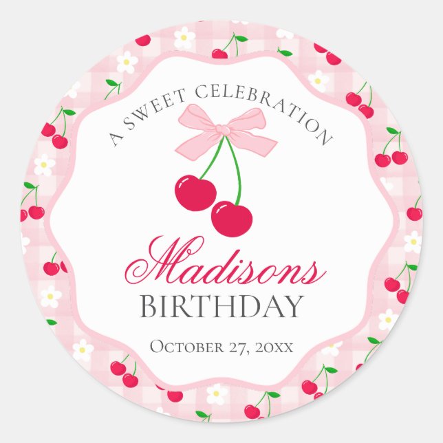 Cherry Sweet Pink Coquette Bow Birthday Seal (Front)