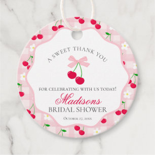 Cherry Sweet Pink Coquette Bow Bridal Shower Circl Favour Tags