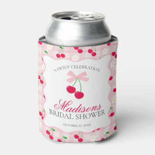 Cherry Sweet Pink Coquette Bow Bridal Shower Favor Can Cooler