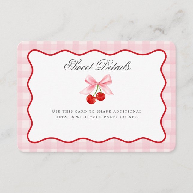 Cherry Sweet Pink Coquette Bow Details Insert Card (Front)