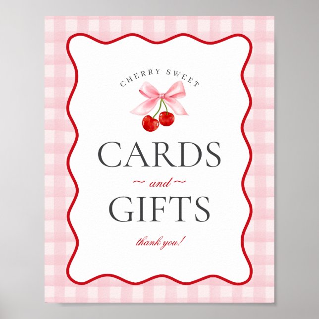 Cherry Sweet Pink Coquette Gingham Cards & Gifts Poster (Front)