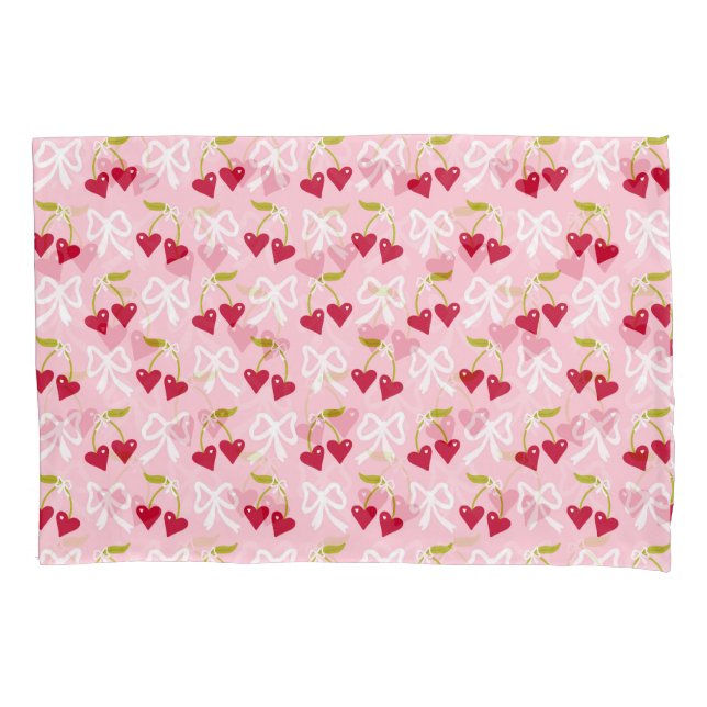Cherry Sweet Preppy Pink and Red Teen Kids Girl Pillowcase (Front)