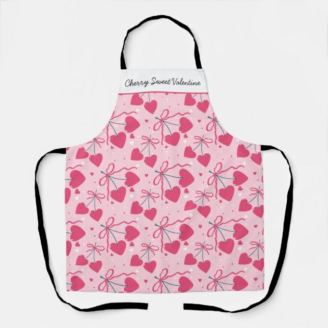Cherry Sweet Valentine Apron | Editable Cute Cherr (Front)