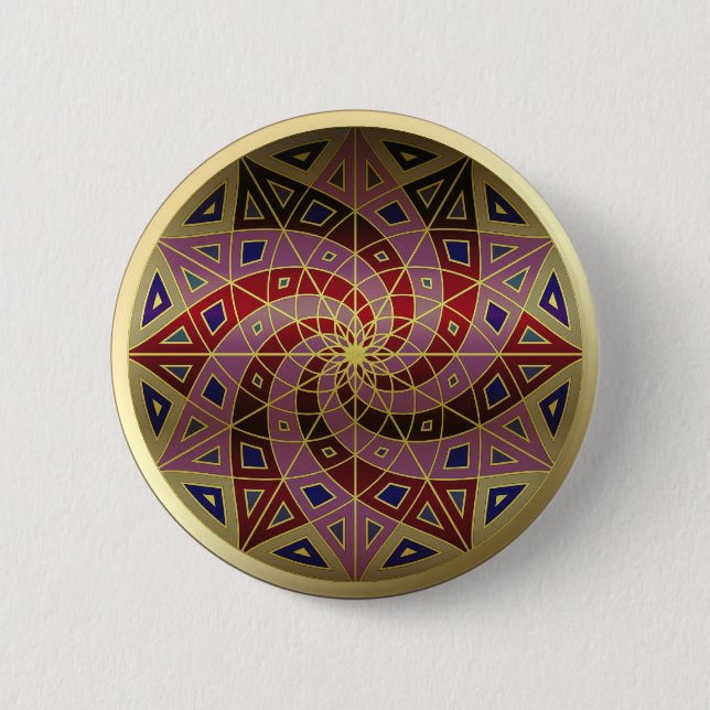 Cherry Swirl Gold Trim Mandala button (Front)