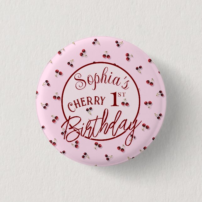Cherry Theme First Birthday Button (Front)
