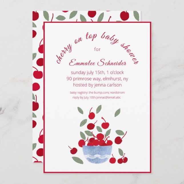Cherry Theme Watercolor Baby Shower Invitation (Front/Back)