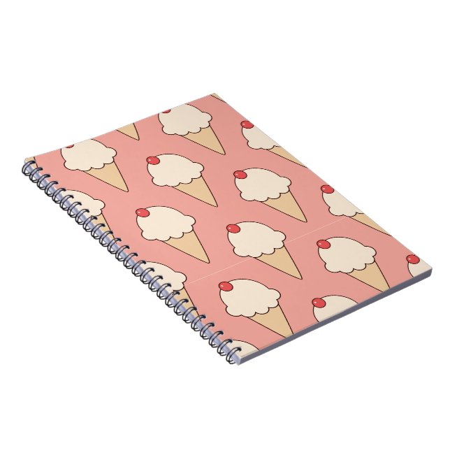 Cherry Top Ice Cream Cones on Pink Notebook (Right Side)