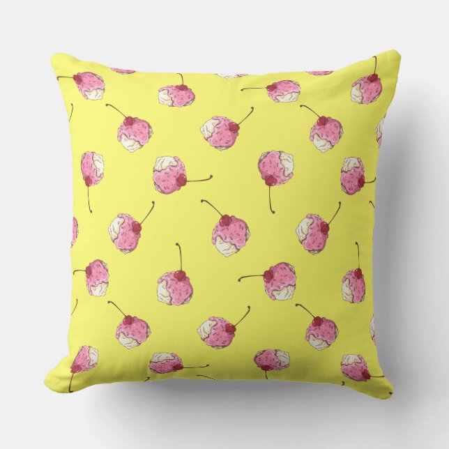 Cherry-Topped Ice Cream Pattern Cushion (Front)