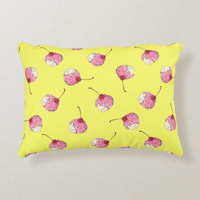 Cherry-Topped Ice Cream Pattern Decorative Cushion (Front)