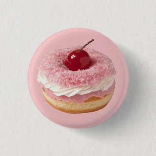 Cherry-Topped Pink Frosted Doughnut 3 Cm Round Badge
