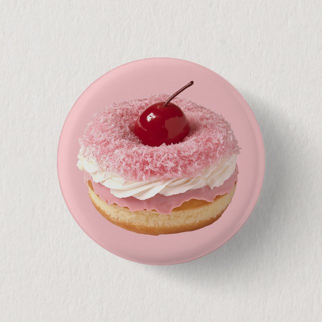 Cherry-Topped Pink Frosted Doughnut 3 Cm Round Badge (Front)
