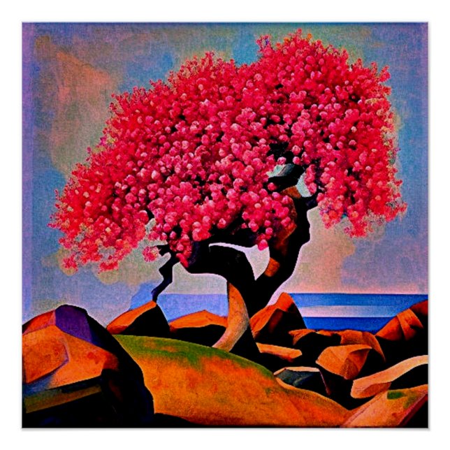Cherry tree amidst rocks 2 poster (Front)