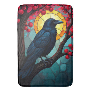 Cherry Tree Art Stained Glass Crows, Ravens Bath Mat