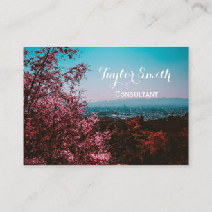 cherry tree pink city scenery nature business card