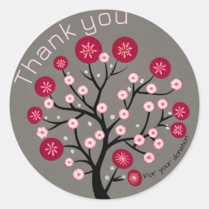 Cherry Tree Silhouette Thank You for Donation Classic Round Sticker