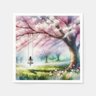 Cherry Tree With Girl On a Swing Napkin