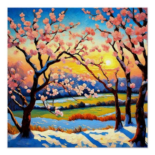 Cherry trees in snow 1 poster (Front)