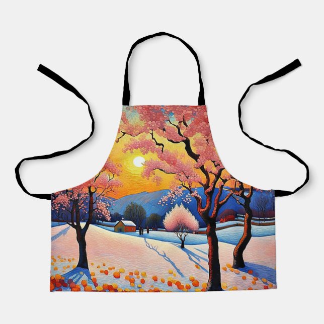 Cherry trees in snow 2 apron (Front)