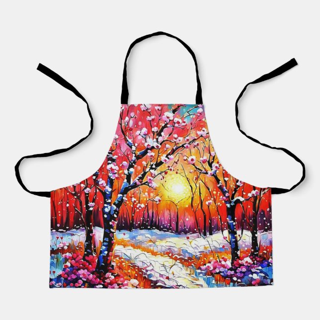 Cherry trees in snow 4 apron (Front)